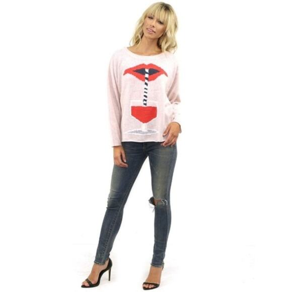 Wildfox Suck It Up Vineyard Pink Sweater NWT - Picture 3 of 3